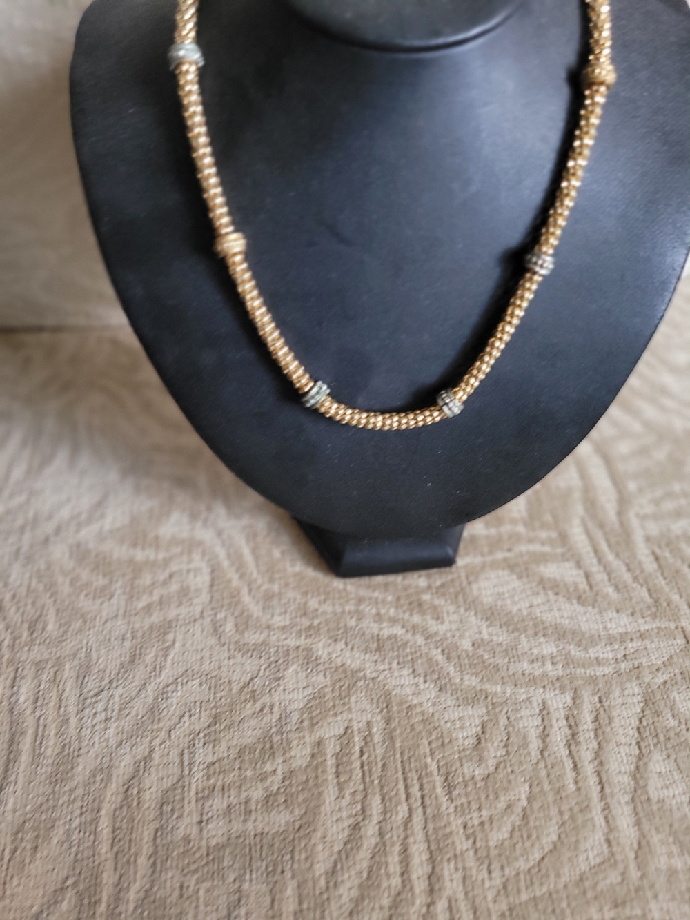 Gold Beaded Necklace with Silver Accents